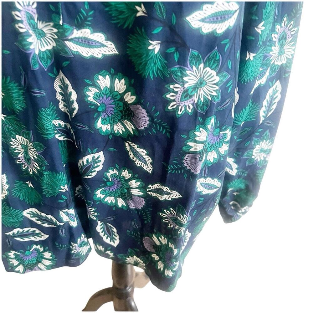 Loft Women’s Long Sleeve Blouse Floral Cotton Size XL Round Neck Navy Green - Picture 3 of 11